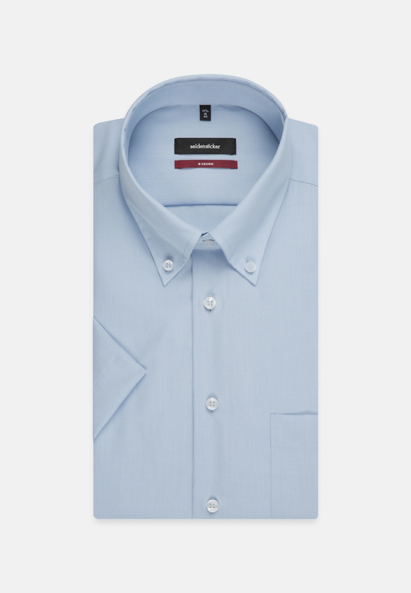 Bügelfreies Popeline Kurzarm Business Hemd in Regular mit Button-Down-Kragen