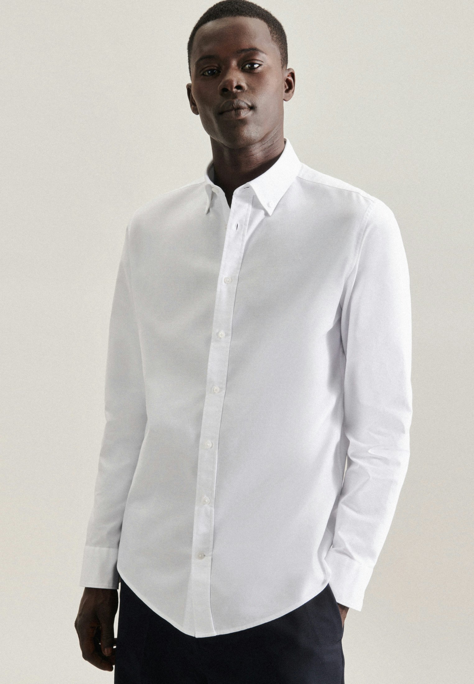 White slim fit cheap button down collar shirt