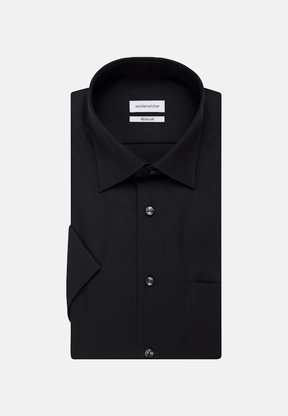 mens black dress shirt with white collar and cuffs