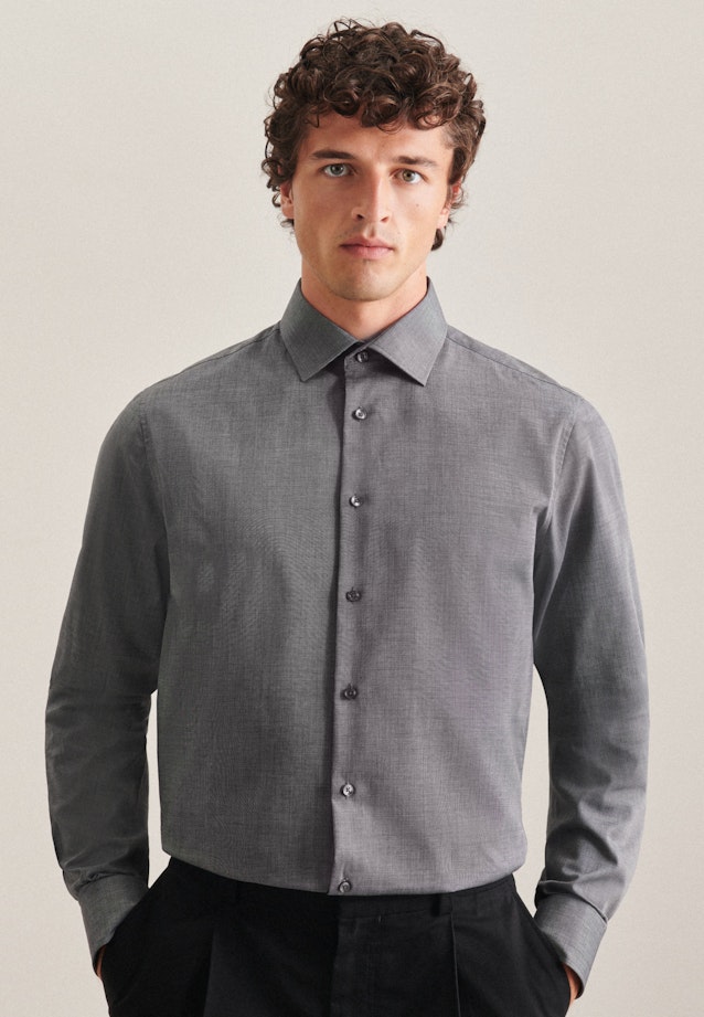 Non-iron Popeline Business overhemd in Shaped with Kentkraag and extra long sleeve in Grijs | Seidensticker Onlineshop