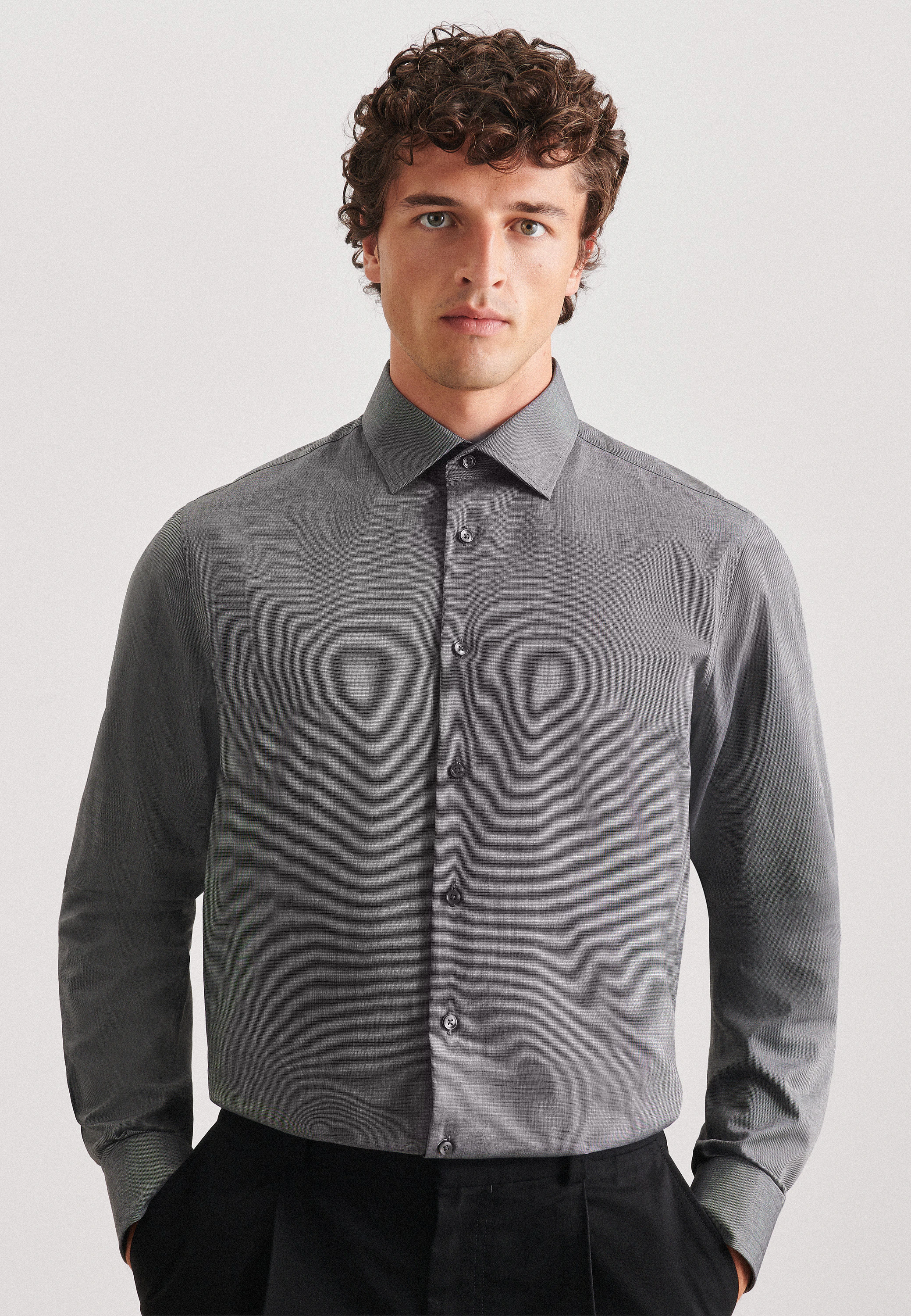 Shaped Business Hemd Uni Grau