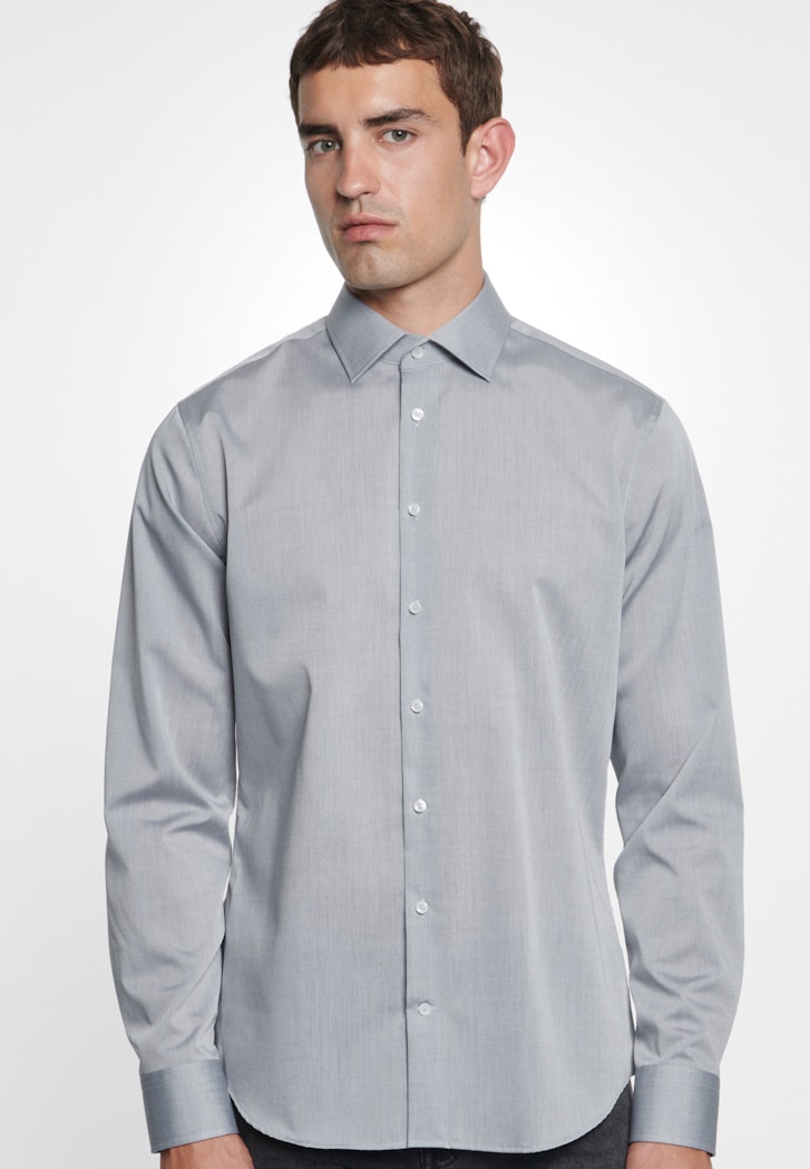 Herren Bügelfreies Chambray Business Hemd in Shaped mit Kentkragen grau |  Seidensticker