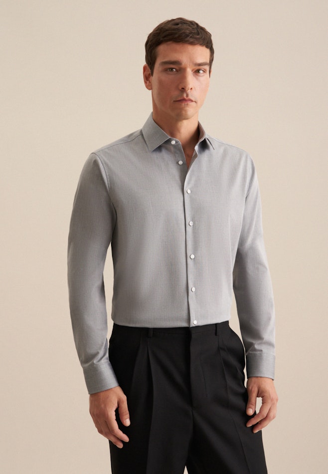 Non-iron Chambray Business Shirt in Shaped with Kent-Collar in Grey | Seidensticker Onlineshop