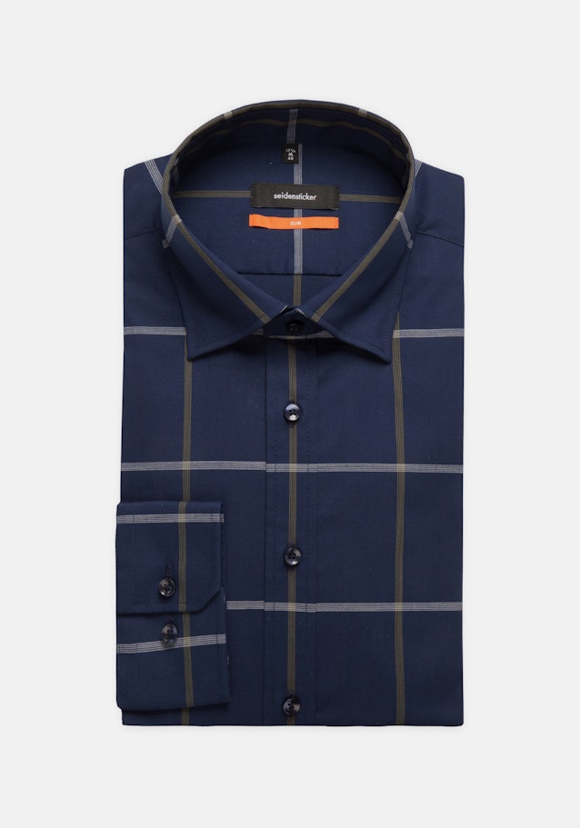 Bügelfreies Popeline Business Hemd in Slim mit Covered-Button-Down-Kragen in Dunkelblau |  Seidensticker Onlineshop