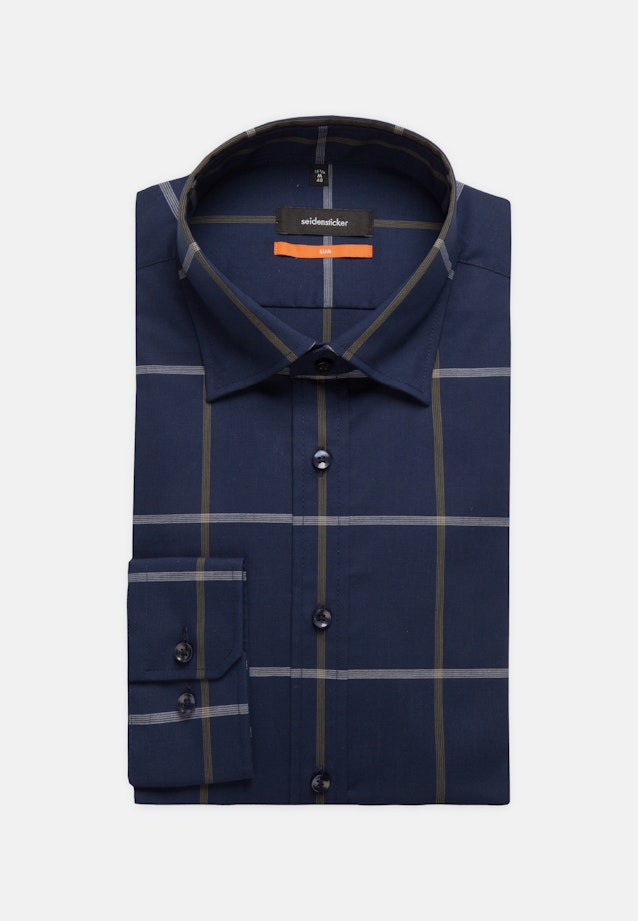 Bügelfreies Popeline Business Hemd in Slim mit Covered-Button-Down-Kragen in Dunkelblau |  Seidensticker Onlineshop