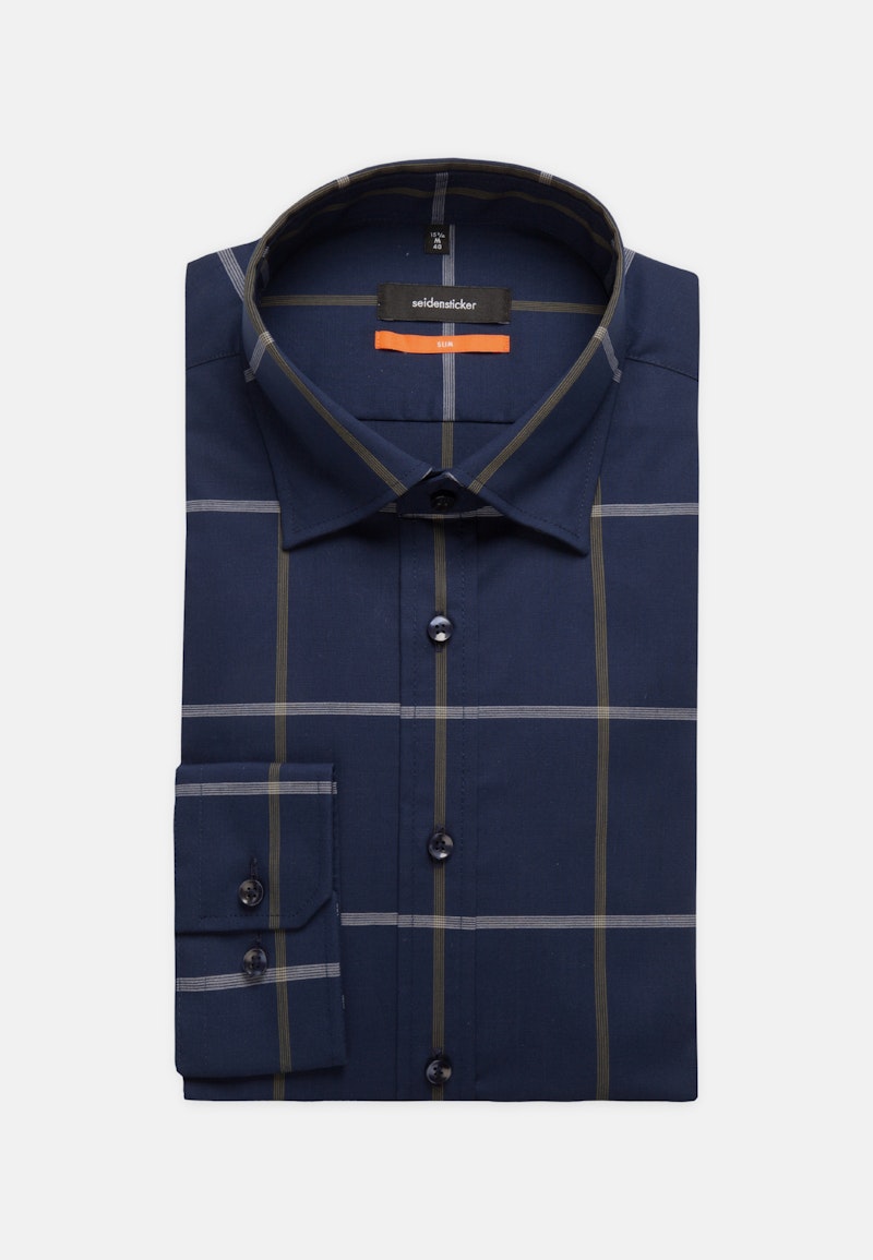 Bügelfreies Popeline Business Hemd in Slim mit Covered-Button-Down-Kragen