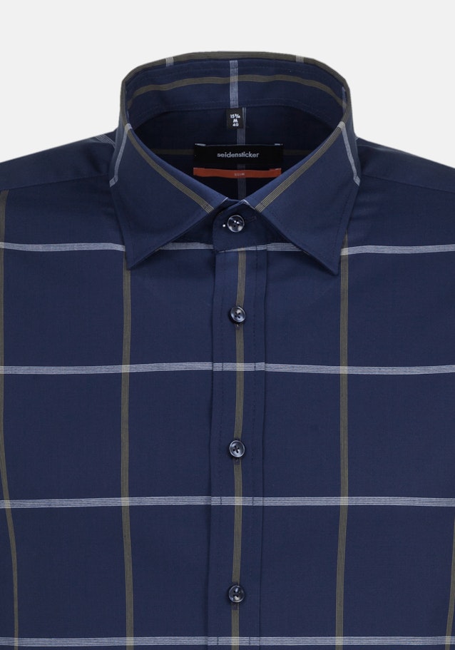 Non-iron Poplin Business Shirt in Slim with Covered-Button-Down-Collar in Dark Blue |  Seidensticker Onlineshop