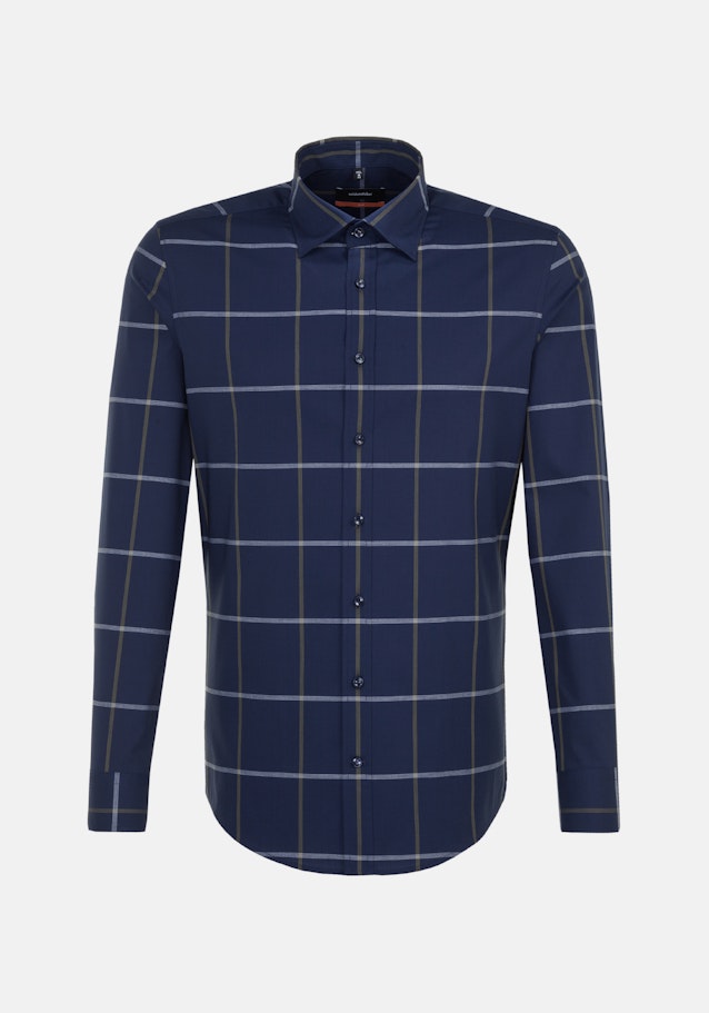 Non-iron Poplin Business Shirt in Slim with Covered-Button-Down-Collar in Dark Blue |  Seidensticker Onlineshop