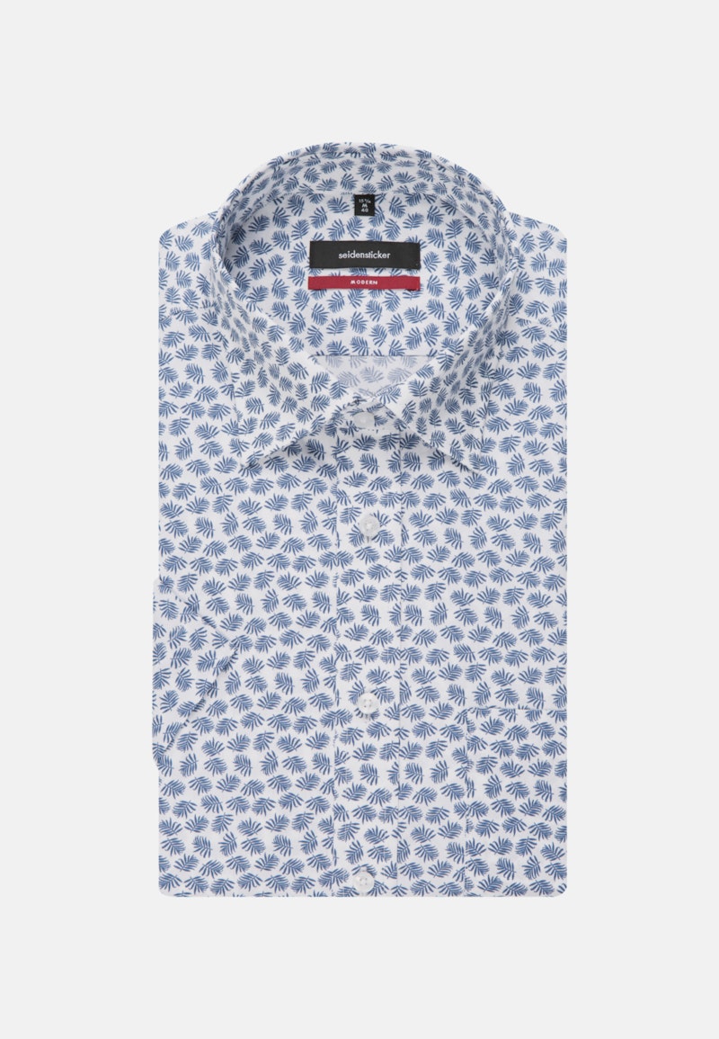 Poplin Short sleeve Business Shirt in Regular with Covered-Button-Down-Collar