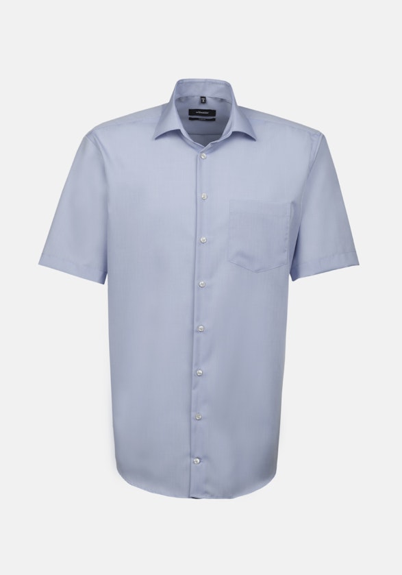 Non-iron Chambray Korte mouwen Business overhemd in Comfort with Kentkraag in Middelmatig Blauw |  Seidensticker Onlineshop