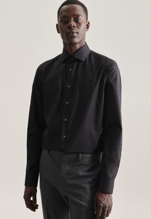 Non-iron Poplin Business Shirt in Slim with Kent-Collar in Black | Seidensticker Onlineshop