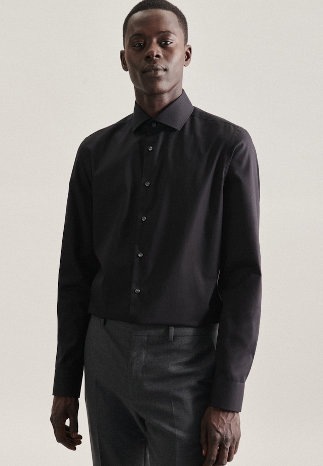 Non-iron Poplin Business Shirt in Slim with Kent-Collar in Black |  Seidensticker Onlineshop