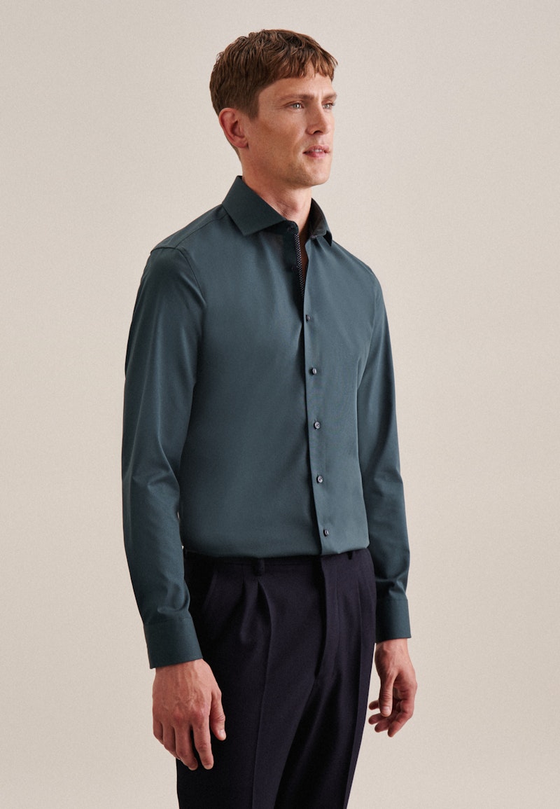 Non-iron Poplin Business Shirt in Slim with Kent-Collar