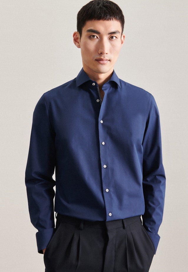 Non-iron Poplin Business Shirt in Slim with Kent-Collar in Dark Blue |  Seidensticker Onlineshop