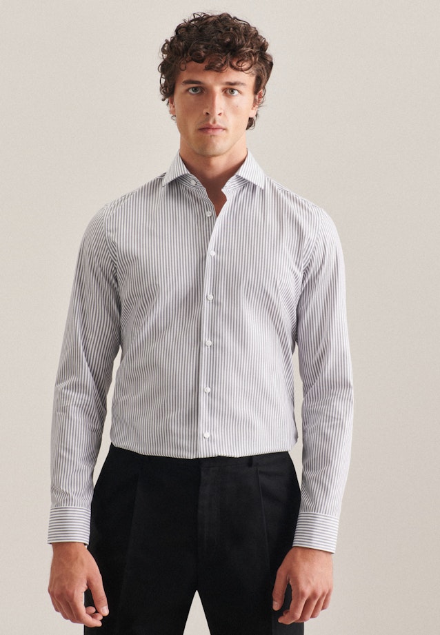 Non-iron Poplin Business Shirt in Slim with Kent-Collar in Grey |  Seidensticker Onlineshop