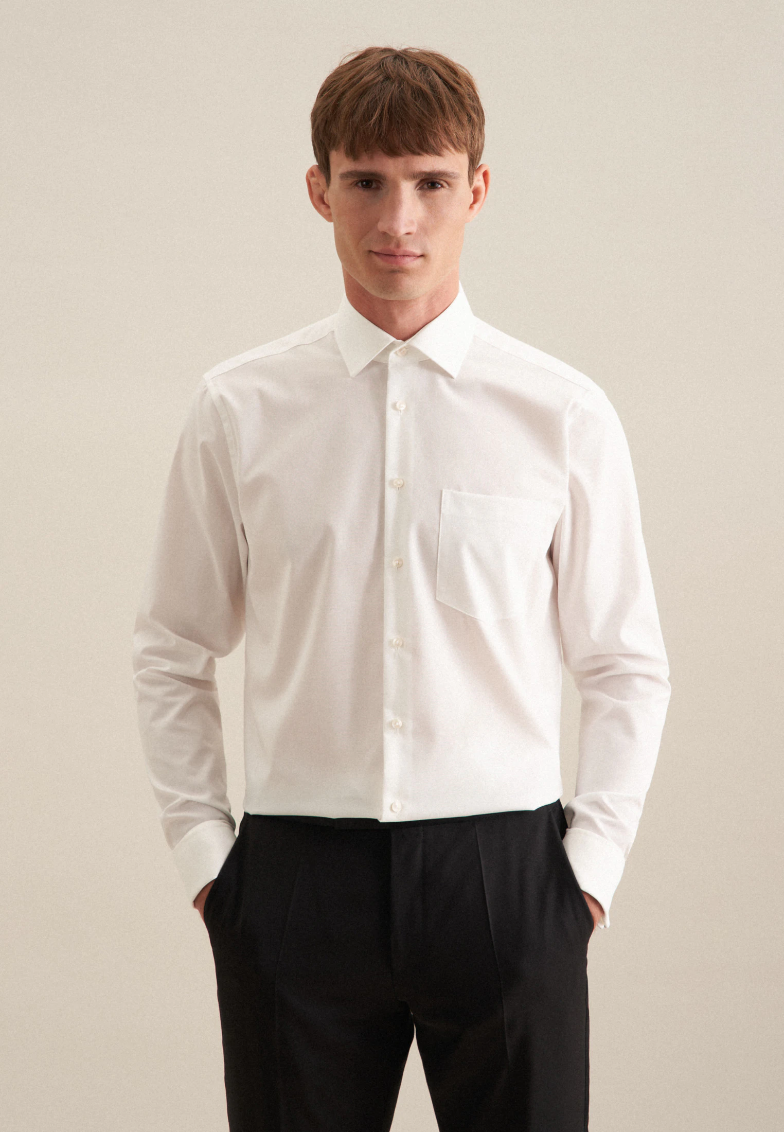 Regular Business Hemd Uni Ecru 42