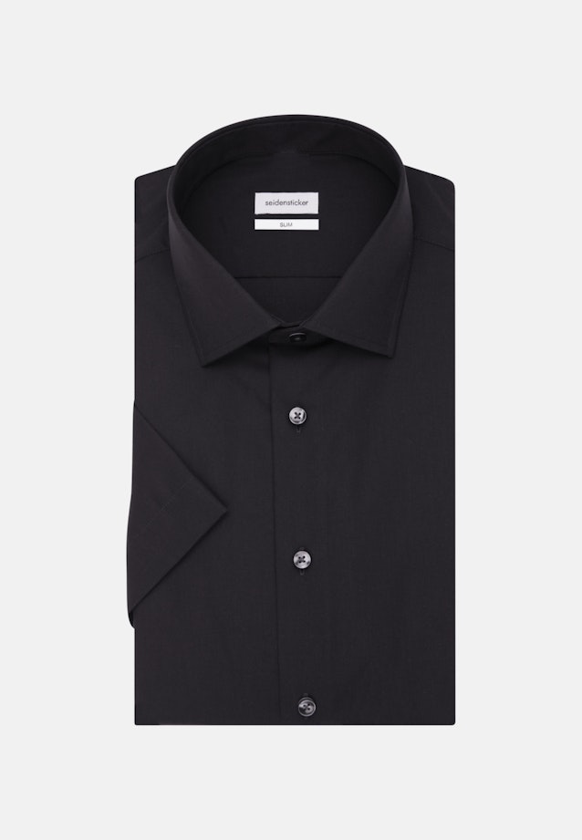 Non-iron Poplin Short sleeve Business Shirt in Slim with Kent-Collar in Black |  Seidensticker Onlineshop