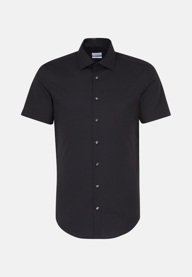 Non-iron Poplin Short sleeve Business Shirt in Slim with Kent-Collar in Black |  Seidensticker Onlineshop