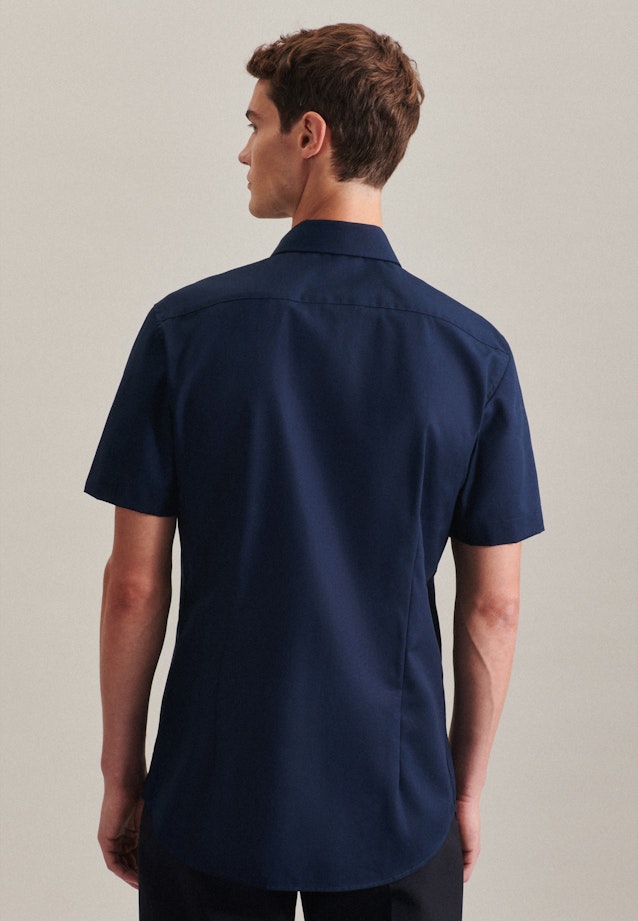 Non-iron Popeline korte arm Business overhemd in Slim with Kentkraag in Donkerblauw | Seidensticker Onlineshop
