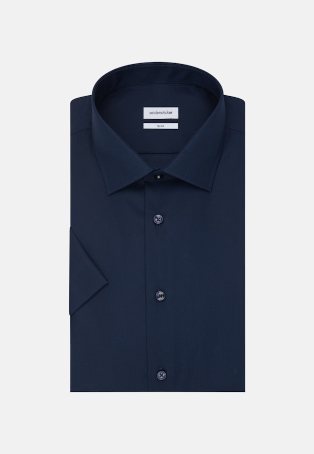 Non-iron Poplin Short sleeve Business Shirt in Slim with Kent-Collar in Dark Blue |  Seidensticker Onlineshop