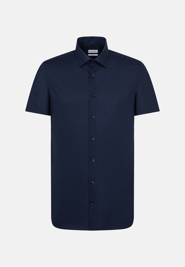 Non-iron Poplin Short sleeve Business Shirt in Slim with Kent-Collar in Dark Blue |  Seidensticker Onlineshop