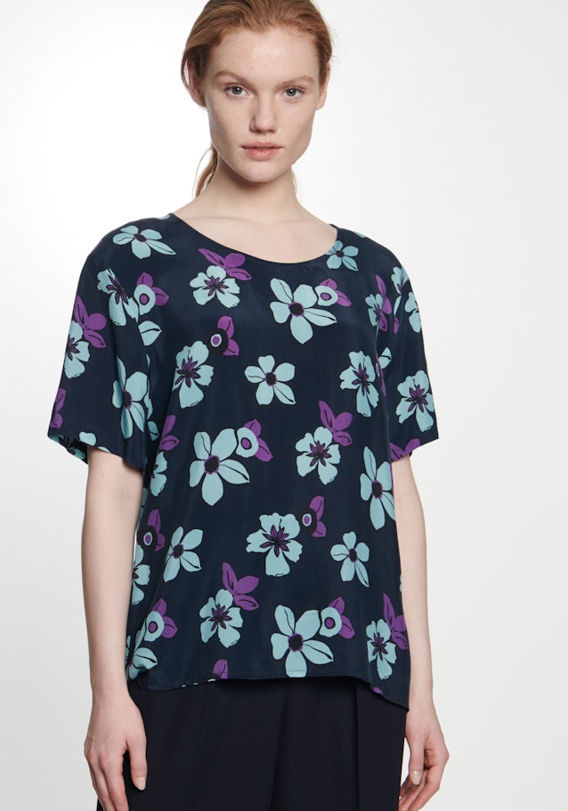 Short sleeve Cupro Shirt Blouse in Dark Blue |  Seidensticker Onlineshop