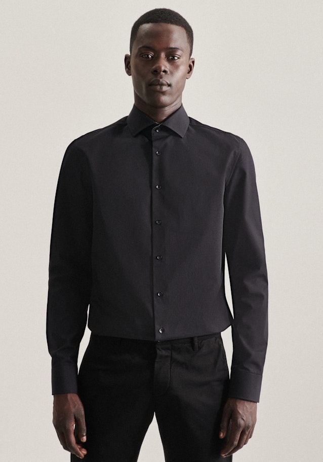 Non-iron Poplin Business Shirt in Slim with Kent-Collar in Black | Seidensticker Onlineshop