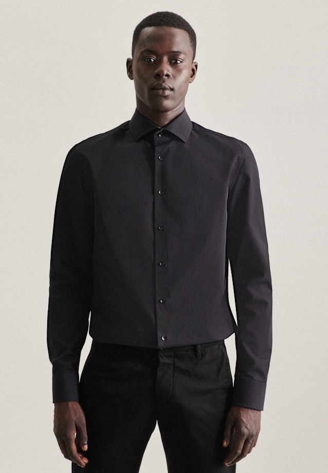 Non-iron Poplin Business Shirt in Slim with Kent-Collar in Black |  Seidensticker Onlineshop