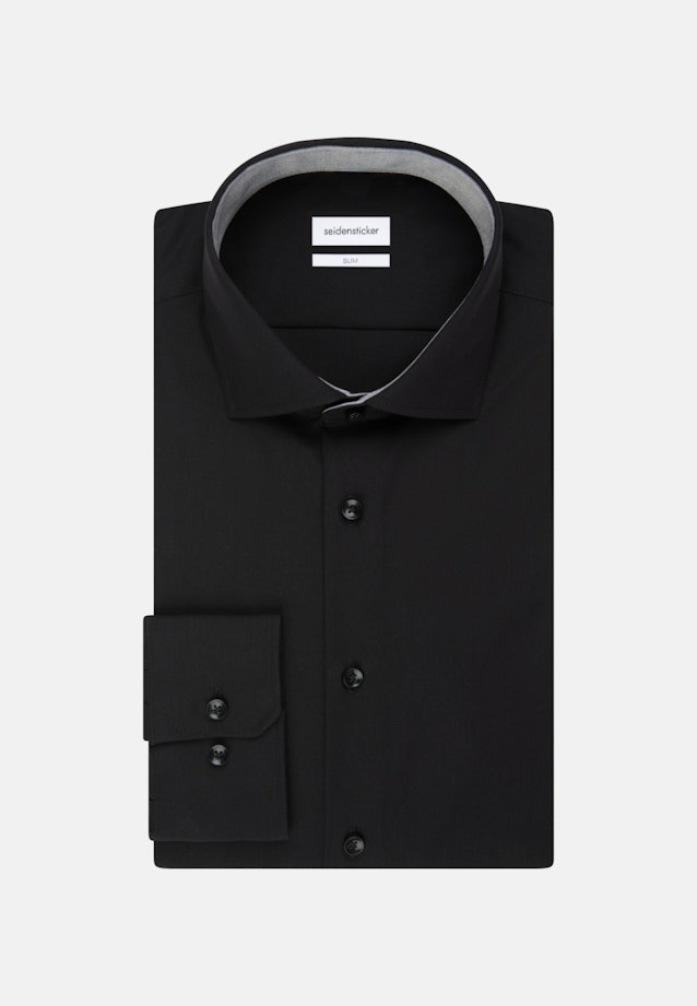 Non-iron Poplin Business Shirt in Slim with Kent-Collar in Black |  Seidensticker Onlineshop