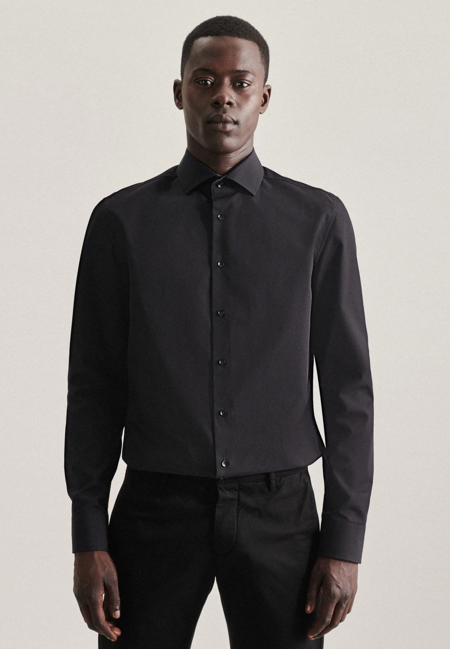 Slim Business Hemd Uni Schwarz