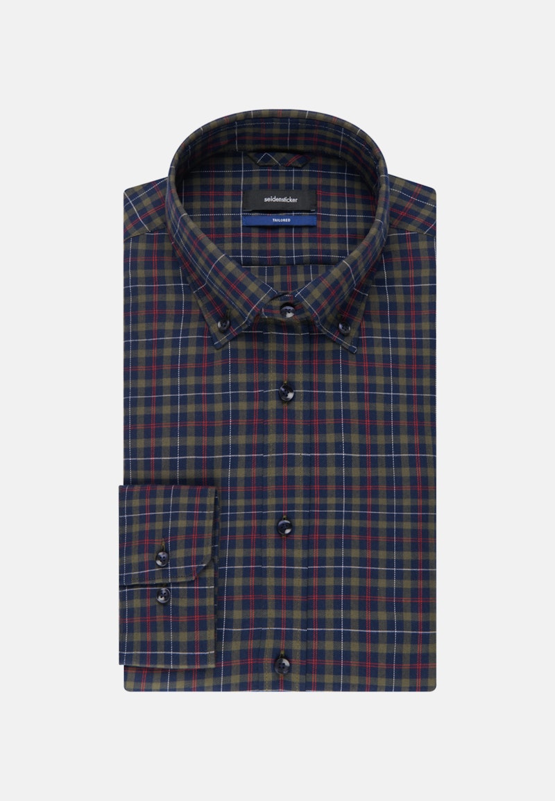 Bügelleichtes Twill Business Hemd in Shaped mit Button-Down-Kragen