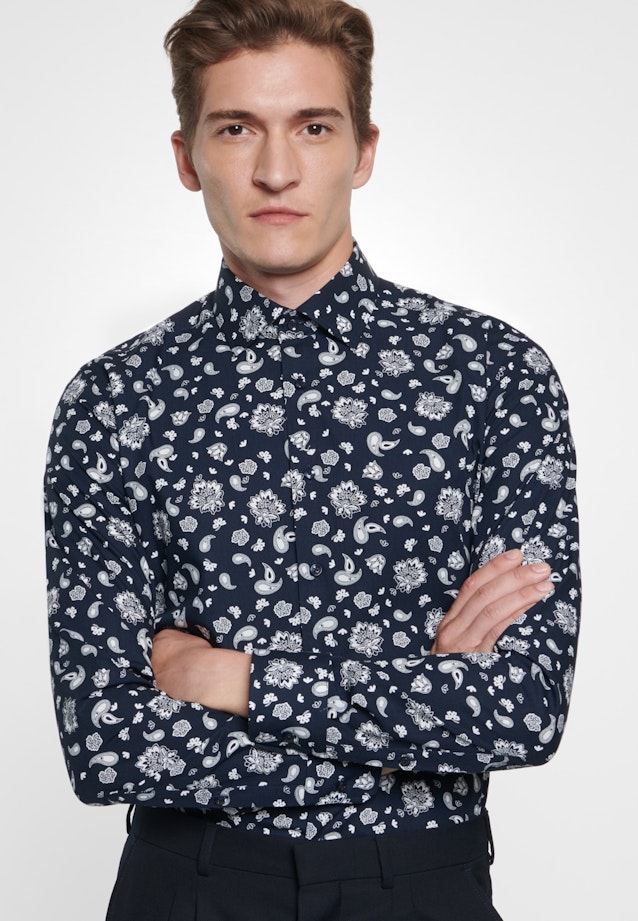 Easy-iron Popeline Business Shirt in Shaped with Kent-Collar in Dark blue |  Seidensticker Onlineshop
